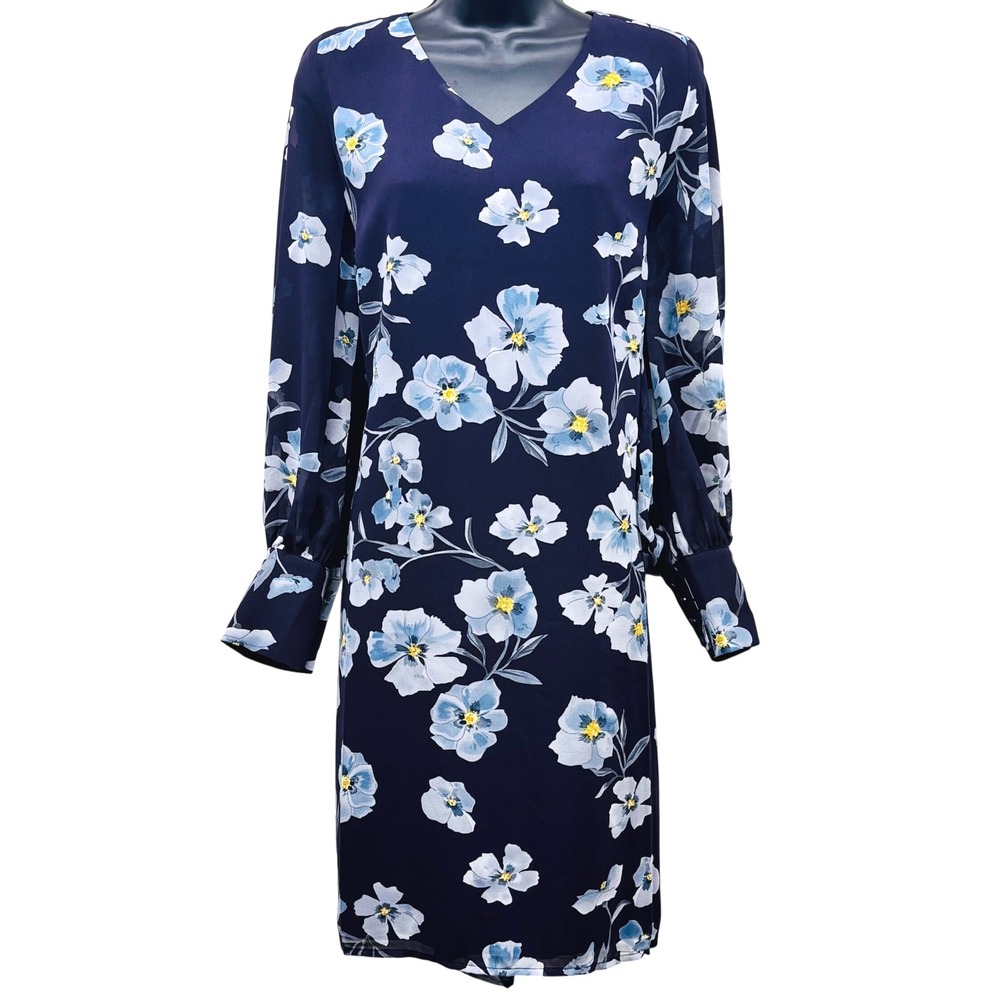 NWT Cabi Ellery Dress Royal Flowers Navy Purple Floral Shift V-Neck 4018 XL